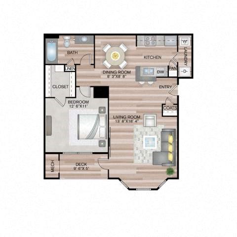 The Appleton Floor Plan | 817 Sq. Ft. at Residences at Stevens Pond, Saugus, 01906